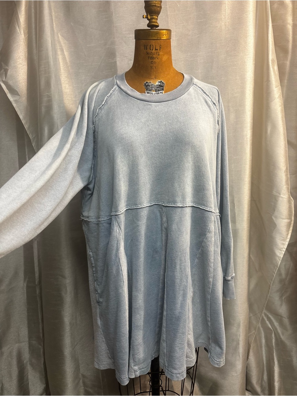 American Eagle Blue Sweatshirt Dress L Oversized Lagenlook Raw Seam Coastal